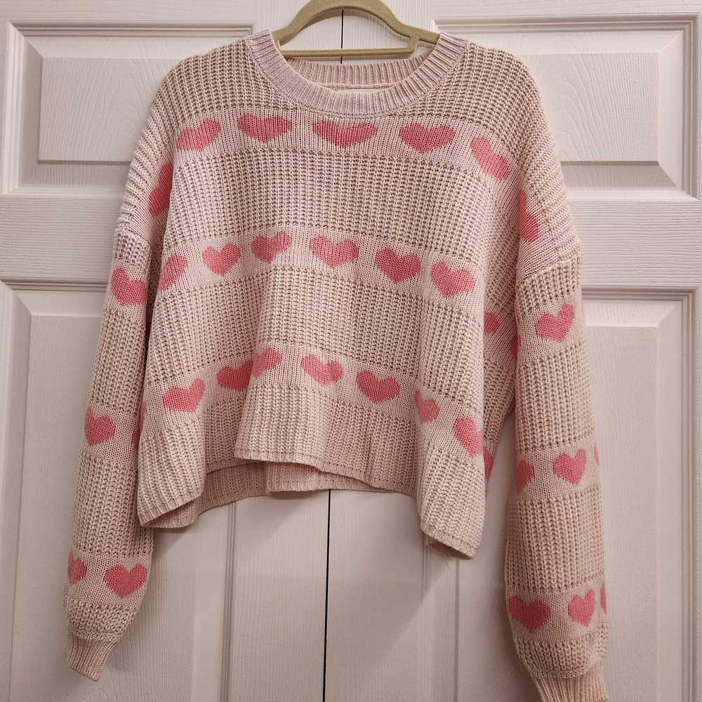 Jessica Simpson Pink Heart Knit Sweater